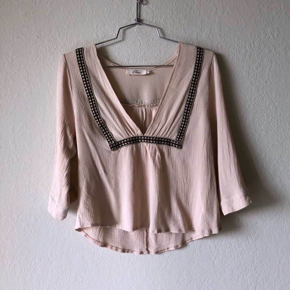 Elodie Blush Pink Bohemian Embroidered Top - Med